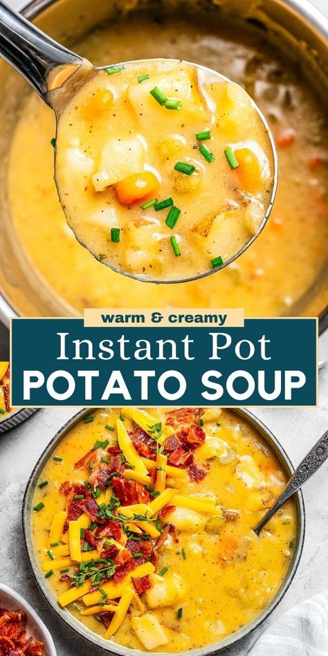 Instant Pot Loaded Potato Soup, Instant Pot Potato Soup, Loaded Potato Soup, Pot Recipes Easy, Instant Pot Soup Recipes, Crock Pot Recipes, Diner Recept, Loaded Potato, Instant Pot Soup