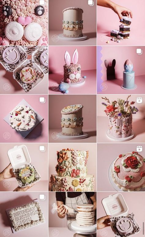 Dessert Photography Instagram, Dessert Instagram Feed, Cake Business Instagram Feed, Instagram Post Ideas For Cake Business, Cake Instagram Feed, Pastry Instagram Feed, Bakery Instagram Feed Ideas, Cake Shop Instagram Feed, Bakery Instagram Feed