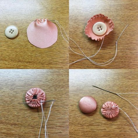 Buttons With Embroidery, Cute Buttons Sewing, Fashion Buttons Design, How To Make Fabric Covered Buttons, Button Covered Clothes, Covering Buttons With Fabric, Button Covers Diy, Sewing Projects With Buttons, Cover Buttons With Fabric Diy