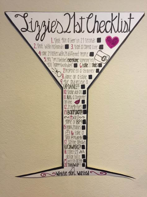 21st Birthday Checklist Sign Idea 21st Birthday Checklist Sign, 21st Birthday Bucket, 21st Birthday Signs Checklist, 21st Birthday Signs, 21st Birthday Poster, Birthday Checklist, Birthday Bucket List, 21st Birthday Sash, 21 Birthday Ideas