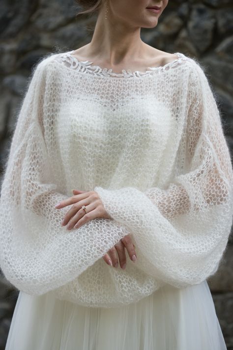 #WeddingClothes Mohair Sweater Pattern, Soft Outfits, Wardrobe Aesthetic, Bridal Sweater, Mohair Sweater Knit, Knit Items, Bridal Shrug, Knit Dress Pattern, Crochet Wedding