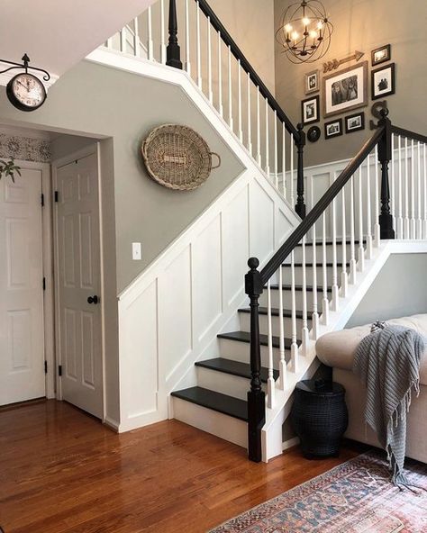 Farmhouse Stair Railing Ideas and Inspiration | Hunker Stairs Makeover Design, Stair Railing Makeover, Farmhouse Stairs, Stair Renovation, Stairs Renovation, White Staircase, White Stairs, Diy Staircase, Stairs Makeover