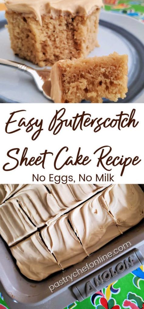 Vegan Butterscotch Cake, Butterscotch Sheet Cake, Crazy Cake Recipe, Butterscotch Frosting, Inexpensive Desserts, Crazy Cake Recipes, Wacky Cake Recipe, Unusual Dessert, Butterscotch Recipes