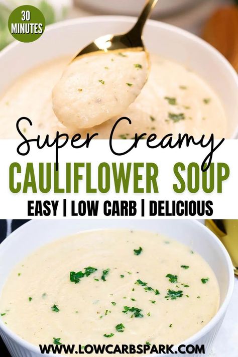 Coliflower Soup, Healthy Soup Recipes Clean Eating, Easy Cauliflower Soup, Cheesy Cauliflower Soup, Cauliflower Soup Recipe, Parmesan Soup, Creamy Cauliflower Soup, Cauliflower Soup Recipes, Instant Pot Soup Recipes