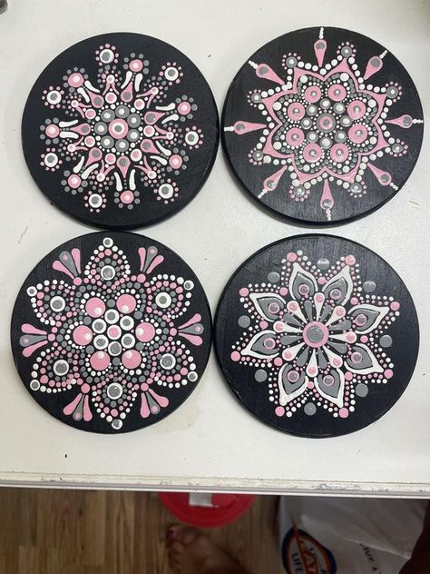 Dot Mandalas for Beginners | New to Dot Art…I made my first set of wood coasters | Facebook Dot Painting On Coasters, Mandala Dots, Wood Coasters, Dot Painting, Dots Art, Mandala Art, Coasters, Dots, Wood