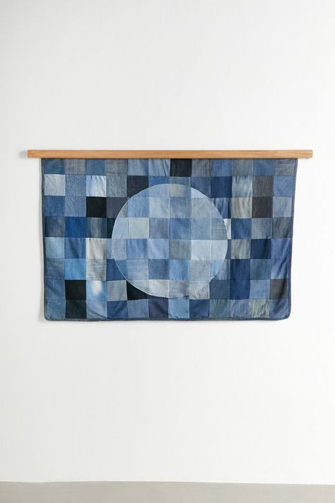 Tapestry Headboard, Unique Headboards, Patchwork Denim, Urban Renewal, Recycled Denim, Mirror Wall Art, Denim Patchwork, Decor Furniture, Patchwork Designs