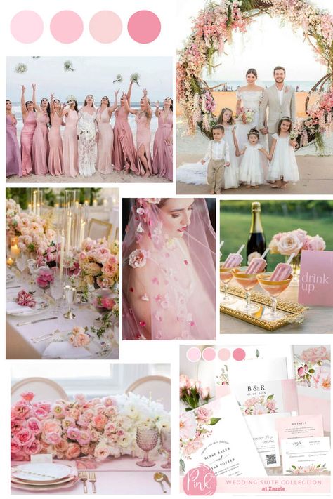 Pink Wedding Bliss - One2inspire Designs Bridesmaid Different Shades Of Pink, Elegant Modern Chic Light Pink And White Wedding Ideas, Pink And White Colour Scheme, Pink Themed Wedding Reception, Blush Pink Color Scheme Wedding, Candy Pink Wedding Color Schemes, Wedding Colors Pink And Gold, Pink Wedding Color Palettes, Wedding Colors Light Pink