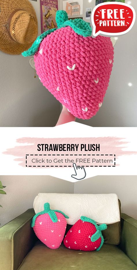 crochet Strawberry Plush free pattern - FREE Crochet Strawberry Pattern for Beginners. Click to Get the Pattern #Strawberry #crochetpattern #crochet via @shareapattern.com Crochet Strawberry, Confection Au Crochet, Crochet Cushion Cover, Strawberry Pattern, Crochet Animals Free Patterns, Crochet Design Pattern, Beginner Crochet Projects, Crochet Simple, Crochet Amigurumi Free