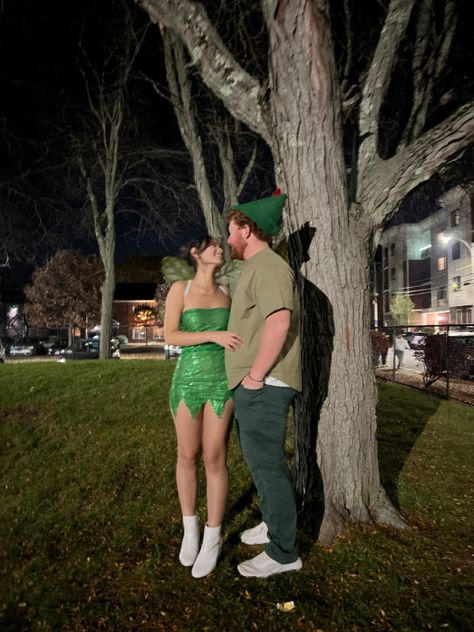 Couple Halloween Costumes Tinkerbell And Peter Pan Costume, Unpopular Couple Costumes, Peter And Tinkerbell Costume, Winx Couple Costume, Couples Halloween Costume Brown Hair, Peter Pan Mens Costume, Couple Halloween Costumes Tinkerbell And Peter Pan, Hallwoon Costumes Couples, Couples Concept Costumes