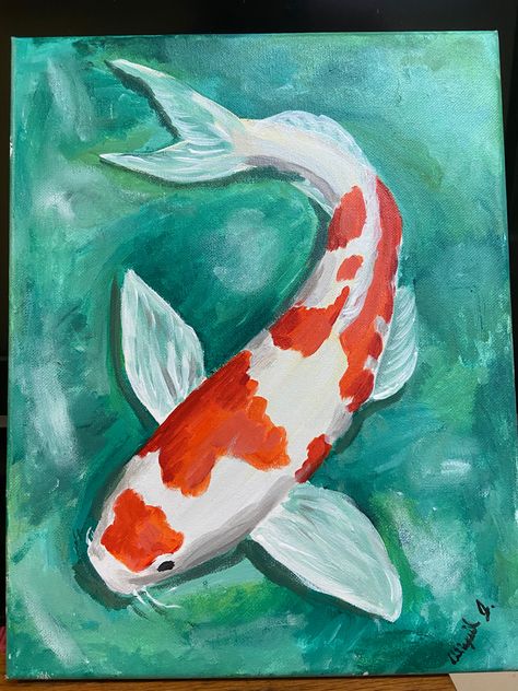 Lavender Haze Koi Fish, Fish Aquarium Painting, Japanese Koi Painting, Easy Coy Fish Painting, Koi Fish Chalk Art, Koi Pond Painting Easy, Coy Pond Painting, Fish Drawing Oil Pastel, Koi Fish Watercolor Paintings Easy