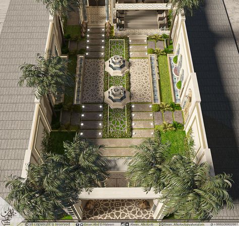 Andalusian garden on Behance Backyard Garden Aesthetic, Aesthetic Front Yard, Tattoo Flowers Design, Morrocan Riad, House Front Garden, Front Garden Design Ideas, Arabic Interior, Islamic Interior, Andalusian Architecture