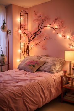 Marinette Inspired Room, Japanese Cherry Blossom Room Decor, Sakura Room Aesthetic, Bedroom Cherry Blossom, Cherry Blossom Room Ideas, Cherry Blossom House Decor, Cherry Blossom Room Aesthetic, Cherry Blossom Bedroom Aesthetic, Cherry Blossom Themed Bedroom