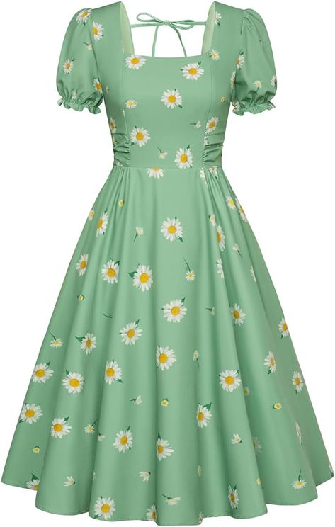 Amazon.com: Belle Poque Tea Party Cocktail Dress for Women Cute Birthday Dress Light Green Floral Dress Summer Spring XL : Clothing, Shoes & Jewelry Square Neck Puff Sleeve Dress, Cocktail Dress For Women, Simple Frocks, Frock For Women, Cute Dress Outfits, Puff Sleeve Dress, Summer Dress Outfits, Frock Design, Puffed Sleeves Dress