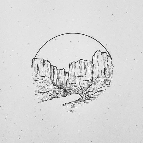 Desert Sunrise Tattoo, Big Bend National Park Tattoo, Grand Canyon Drawing Easy, Grand Canyon Sketch, Canyonlands Tattoo, Zion Mountain Tattoo, Canyon Drawing Simple, Desert Inspired Tattoos, Grand Canyon Tattoo Ideas Simple