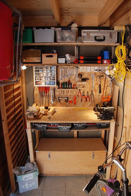 Workshop operational [interactive] by nizger, via Flickr Mini Shed, Make A Closet, Wooden Workshops, Workshop Shed, Workshop Layout, Shed Organization, Tool Room, Small Sheds, Tool Storage Diy