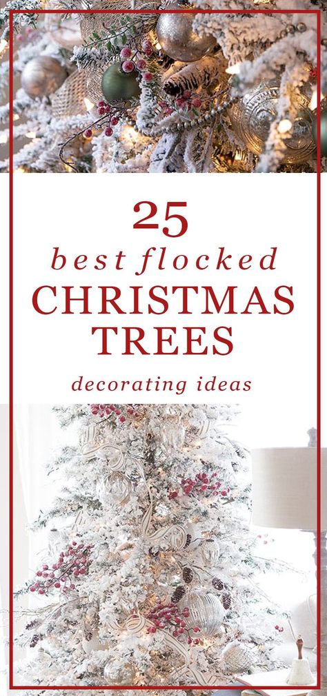 Flocked Pencil Christmas Trees Decorated, Flocked Trees Decorated, Flocked Christmas Tree Ideas, Pencil Trees Decorating Ideas, Antler Christmas Tree, White Flocked Christmas Tree, White Xmas Tree, Flocked Christmas Tree, Frosted Christmas Tree