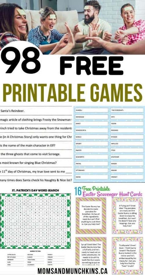 98 Free printable games. We have a variety of free printable games like charades, scavenger hunts, word scrambles, word searches, trivia games and more. Make your next party a success with these free printable games. #freeprintablegames #printables Latest Craft Ideas, Craft For Beginners, Craft Toys, Senior Games, Printable Games For Kids, Printable Board Games, Toys Ideas, Free Printable Games, Senior Activities