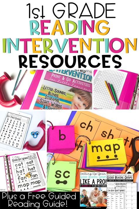 In this post, I share how I help struggling readers using 1st grade reading intervention resources. You can also find a free guided reading resource that will help you plan for small reading groups in your elementary classroom! Reading Centers 1st Grade Small Groups, Guided Reading Activities First Grade, 1st Grade Rti Activities, 1st Grade Intervention, 1st Grade Reading Groups, Reading Intervention Classroom Setup Small Groups, Reading Interventions 1st Grade, 1st Grade Tutoring Activities, First Grade Small Group Reading