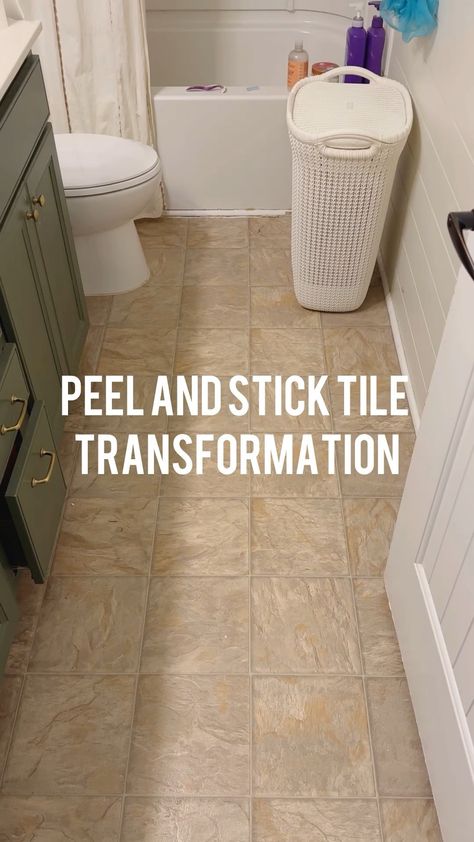 An Easy and Budget-Friendly Bathroom Makeover with Peel and Stick Tiles - Pretty Real Bathroom With Brown Tile, Stick On Tiles Bathroom, Cheap Bathroom Makeover, Easy Tile, Bathroom On A Budget, Cheap Tiles, Peel And Stick Tiles, Diy Bathroom Makeover, Bathroom Accent Wall