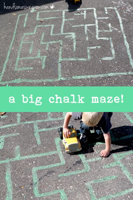 Chalk and mazes! Outdoor fun and logical thinking for preschoolers #DIY #Education Outdoor Games For Toddlers, Sidewalk Chalk Games, Chalk Activities, Transportation Activities, Sidewalk Chalk Art, Gross Motor Activities, Outdoor Activities For Kids, Sidewalk Chalk, Games For Toddlers