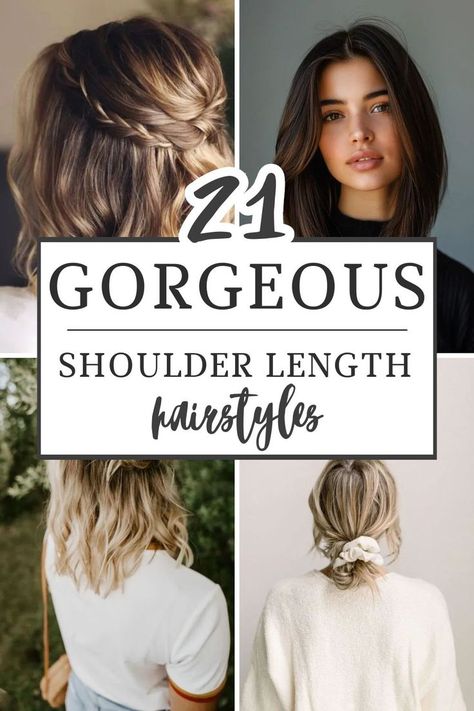 Shoulderlength hairstyles that are perfect for... Medium Hairstyles For Bridesmaids, Medium Down Hairstyles, Shoulder Length Upstyles, Half Up Hairstyles For Medium Length, Medium Updo Hairstyles Bridesmaid, Medium Hair Fancy Hairstyles, Styles For Shoulder Length Curly Hair, Prom Medium Length Hairstyles, Wedding Hairstyle Shoulder Length Hair