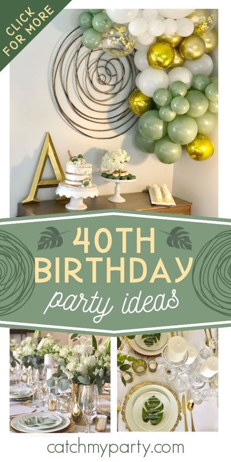 40th Birthday Party Table Set Up, Green 40th Birthday Party, 40 Years Birthday Party Ideas, Table Decor For 40th Birthday Party, Table Decorations 40th Birthday Party, 40 Birthday Table Decorations, 40th Birthday Color Schemes, 40th Birthday Party Ideas For Women Centerpieces Table Decorations, 40th Birthday Table Decor