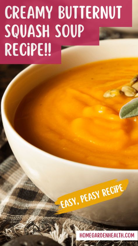 creamy butternut squash soup recipe Pinterest Pin Butter Squash Soup, Squash Soup Recipes, Soup With Sage, Butter Squash, Roasted Squash Seeds, Sage Brown Butter, Best Butternut Squash Soup, Creamy Butternut Squash Soup, Butternut Squash Soup Recipe