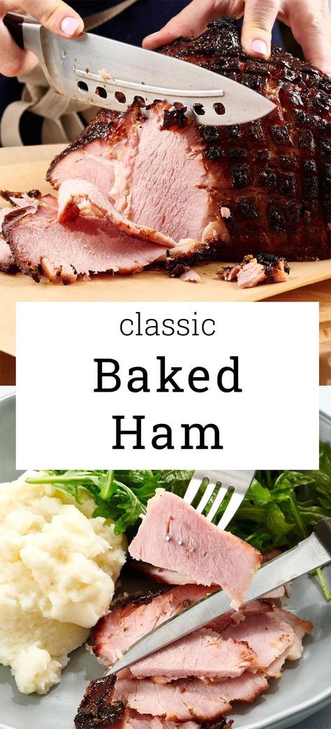 Classic Baked Ham / The classic, perfect baked ham — shiny with a tangy sweet glaze, crosshatched, ideal for Christmas, Easter, and any large gatherings that call for a ham. Christmas Ham Bone In, Thanksgiving Ham Recipes In Roaster, Spices For Ham, Ham In The Oven Recipes, Best Ham Recipe Ovens, Spiral Cut Ham Oven Recipes, How To Bake A Bone In Ham In The Oven, How To Cook A Thanksgiving Ham, Ham In A Bag Recipes