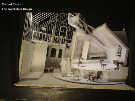 Model of Michael Taylor's design for The Ladykillers Chandelier Set Design, Theatre Set Design House, Miniature Set Design, Set Design Model, Scenic Design Theatres, Scenography Theatre, Theatre Inspiration, Theatre Lighting, Stage Set Design