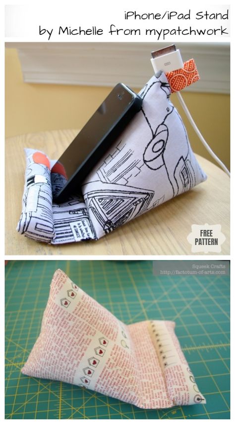 Ipad Rest Pattern, Tablet Stand Diy Sewing, Fabric Cell Phone Holder Free Pattern, Fabric Phone Holder Pattern, Phone Stand Sewing Pattern, Fabric Phone Holder, Phone Pillow Stand Pattern, Sewing Cell Phone Holder Free Pattern, Sewing Projects For Office