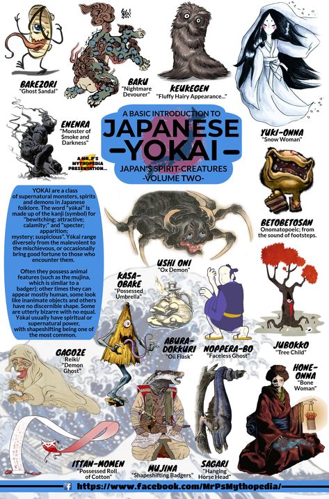 Japanese Mythological Creatures, Japan Mythical Creatures, Asian Mythology Creatures, Yokai Art Japanese Mythology, 13 Types Of Kitsune, Cryptids Of Utah, Japanese Gods Mythology, Japanese Mythology Creatures, Japanese Deities