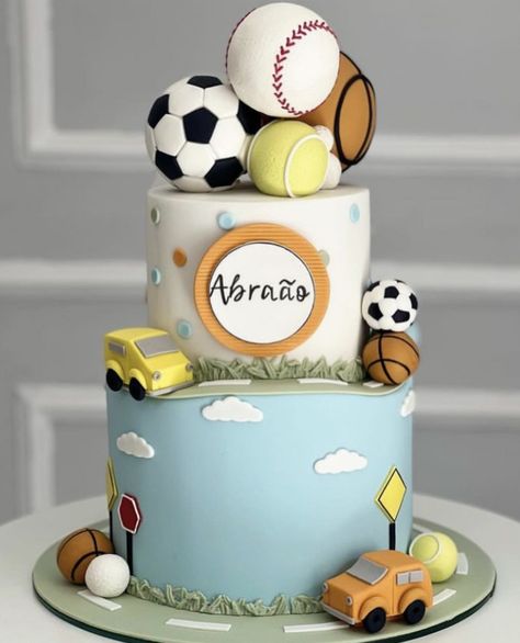 Birthday Cake Ball Theme, Ball Theme Cake 2nd Birthday, First Birthday Ball Theme, Sport Cakes For Men, Ball Birthday Theme, Ball Theme Cake, Cake Bola, Soccer Birthday Theme, Ball Theme Birthday