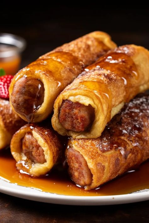 Sausage French Toast Roll-Ups - That Oven Feelin Italian Drunken Noodles, Toast Roll Ups, Sweet French Toast, French Toast Roll Ups, French Toast Rolls, Vegetarian Sausages, Bread Roll, Sausage Rolls, How To Cook Sausage