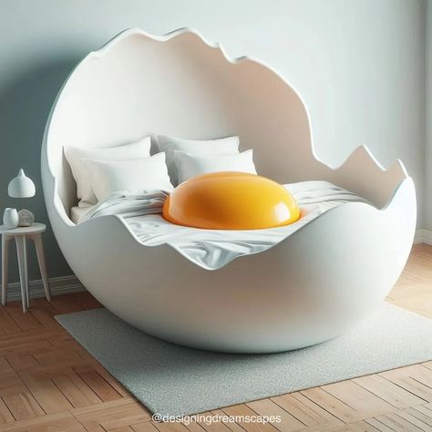 Crack into Comfort: Egg Bed for a Cozy and Stylish Bedroom Retreat Unique Bedroom Design Awesome, Funny Bed, Unusual Beds Unique, Uniqe Bed, Cozy Circled Bed, Oeuf Bunk Bed, Weird Beds, Funny Bedroom, Weird Design