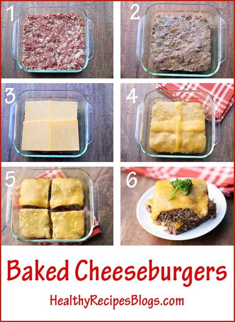 Baked Cheeseburgers Essen, Baked Cheeseburgers, Oven Baked Burgers, Easy Recipe Healthy, Baked Hamburgers, Baked Burgers, Marinated Salmon, Cheese Burger, Hamburger Meat Recipes