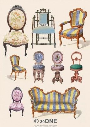 Victorian Furniture - A4 Digital Collage Sheet - For unlimited number of prints - Set1 Victorian Chair, Victorian Interior, Antique Furniture For Sale, Victorian Furniture, Victorian Decor, Grand Homes, Romantic Decor, Victorian Design, Antique Chairs