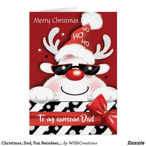 Christmas, Dad, Fun Reindeer, Ho, Ho, Ho, Merry Christmas Grandson, Christmas Card Envelopes, Fun Christmas Cards, White Reindeer, Dark Sunglasses, Christmas Envelopes, Father's Day Diy, Card Christmas, Christmas Card Design