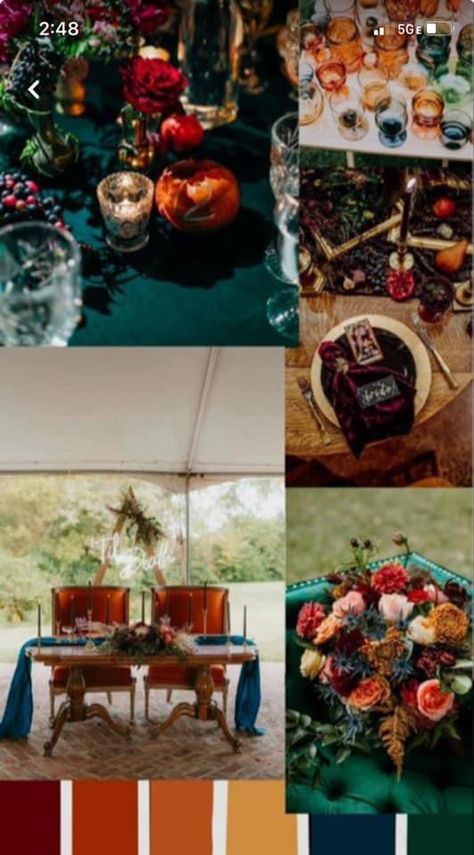 Fall Jewel Tones Wedding, Eclectic Fall Wedding Decor, Jewel Tone Green Wedding, Jewel Tone Mexican Wedding, Navy Copper Olive Wedding, Gem Tone Fall Wedding, Jewel Tone Colors Palette, Eclectic Party Theme, Jewel Tone Wedding Colors Summer