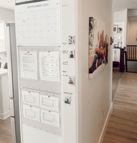 Homework Command Center, Acrylic Calendar Wall Decor, Command Station In Kitchen, Simple Family Command Center, Command Center Side Of Fridge, Acrylic Command Center Ideas, Kitchen Command Center Cabinet, Small Family Command Center, Pantry Command Center