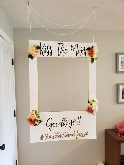 Bridal Shower Photo Booth Frame, Kitchen Tea Photo Booth Ideas, The Bachelorette Party Decoration, Hen Party Photo Booth, Bridal Shower Ideas Restaurant, Bridal Shower Party Ideas Decorations, Mimosas Bridal Shower Ideas, Kiss The Miss Goodbye Frame, Simple Bridal Shower Backdrop Ideas