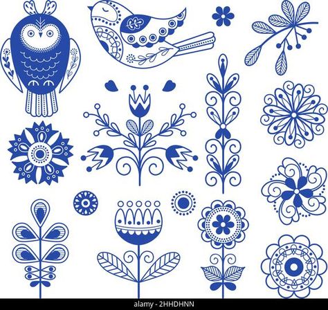 Swedish Flower Tattoo, Nordic Folk Art Tattoo, Yule Festivities, Scandinavian Folk Art Swedish Style, Swedish Folklore, Embroidery Illustration, Scandinavian Embroidery, Blue Ornament, Folklore Art