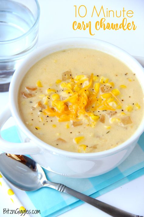 10 Minute Corn Chowder Easy Corn Chowder Recipe Simple, Simple Corn Chowder, Easy Corn Chowder, Corn Chowder Soup, Soup For Lunch, Soups Recipes, Easy Corn, Corn Chowder Recipe, Chowder Soup