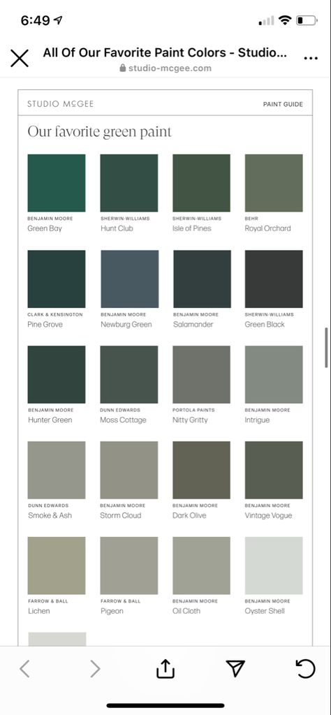 Cabin Wall Colors, Studio Mcgee Paint, Benjamin Moore Green, Favorite Paint Colors, Wall Paint Designs, Bedroom Paint Colors, Studio Mcgee, Shop Plans, Bedroom Green