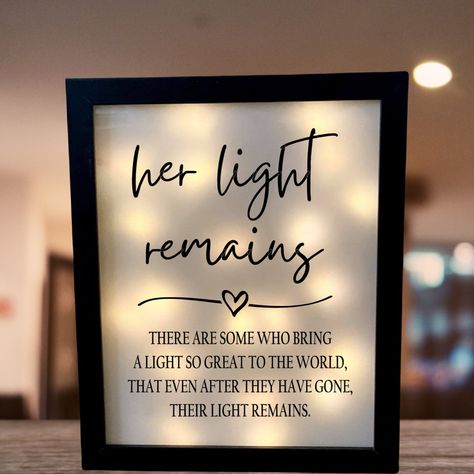 Her Light Remains, Sympathy Gift, Shadowbox, Memorial Frame, Loss of Loved One, Bereavement Gift, Memorial Gift, Memorial Shadowbox, Funeral - Etsy In Loving Memory Gift Ideas, Remembrance Ideas For Loved Ones, Memorial Diy Gifts, Memorial Anniversary Ideas, Shadowbox Memorial Ideas, Memorial Things To Make, In Home Memorial Ideas, Rip Memorial Ideas, Memorial In Home