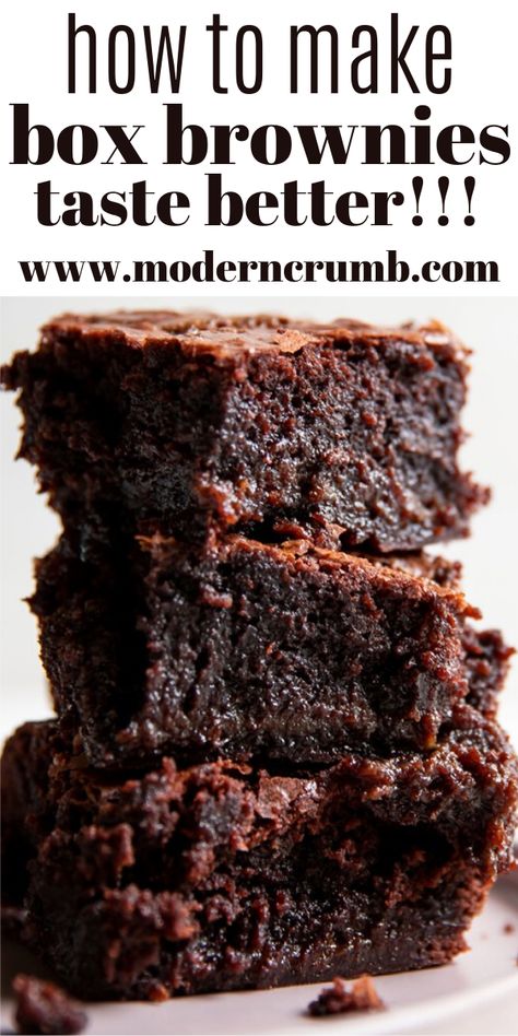 Fudge Brownie Mix Hacks, Fudge Brownie Box Mix Recipes, Brownie Bars Recipes Simple, Dessert Brownies Recipes, How To Make Box Brownies Chewy, Chocolate Box Cake Mix Recipes Fudge Brownies, How To Make Box Brownies Fudgy, Brownie Mix Hacks Boxes, Box Brownie Hack