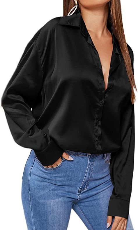 Pleated Chiffon Blouse, Silk Long Sleeve Blouse, Satin Button Up, Lantern Sleeve Sweater, Satin Blouses, Satin Shirt, Sweater Dress Women, Polo Neck, Satin Blouse