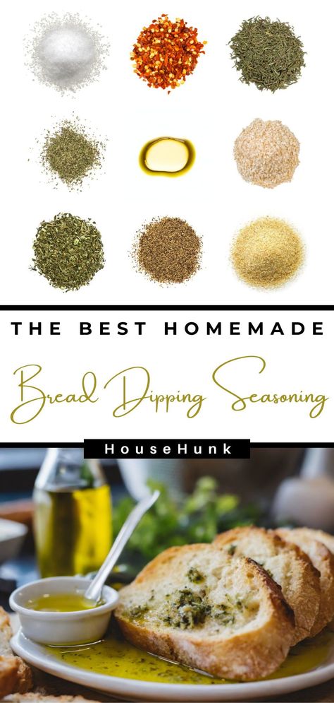 Add flavor to your bread with Homemade Bread Dipping Seasoning! This easy-to-make blend of herbs and spices mixed with olive oil creates a delicious dipping oil for fresh bread. Try it today! Bread Dipping Spices Seasoning Mixes, Dipping Seasonings For Bread, How To Make Dipping Oil For Bread, Oil And Herbs For Bread, Oil And Seasoning Bread Dip, Oil For Dipping Bread Herbs, Bread Seasoning Recipes, Oil Herb Bread Dip, Recipes For Dry Dip Mixes