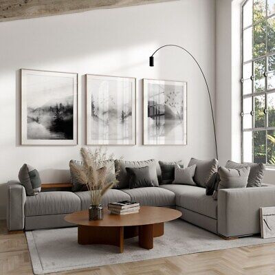 Top Rated Set Of 3 Black & White Watercolour Abstract Mountain Wall Art Home Decor, New Home Decor Grey Home Decor Living Room, Light Grey Couch Living Room Modern, Black White And Grey Living Room Modern, Minimalistic Apartment Decor, Grey Black White Living Room, Living Room Designs Modern Minimalist, Black Grey White Living Room, Gray Couch Living Room Ideas Modern, White And Grey Home Decor