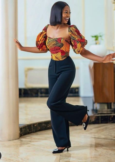 Nice Ankara Tops For Ladies, Palazzo Trouser And Top Ankara, Ankara Corset Top Outfit Classy, Ladies Trousers And Top African Wear, Ankara Tops For Women, Corset Top Outfit Classy, Ankara Corset Top, Senegalese Dresses, Men Senator