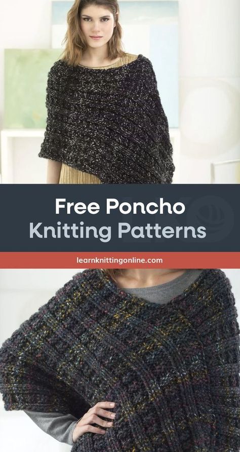 Make these three easy poncho knitting patterns, perfect for completing your effortless yet stylish daily fall outfits. These chic everyday knitwear are ideal knitting projects for beginner knitters and makes for a thoughtful handmade present to a lady near and dear. | More free knitting patterns and tutorials at learnknittingonline.com #knittingpatternsforbeginners #handmadegifts #fallknittingpatterns #easyknittingprojects Poncho Knitting Patterns Women, Knit Poncho Free Pattern, Free Poncho Patterns, Knitted Poncho Patterns Free Easy, Free Knit Poncho Pattern, Knitted Poncho Patterns, Poncho Knitting Patterns Free, Knitted Poncho Patterns Free, Knit Poncho Pattern